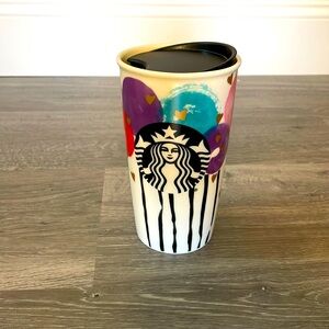 Starbucks GOLD HEARTS BALLOON LOLLIPOP Ceramic Coffee Travel Mug Cup Tumbler